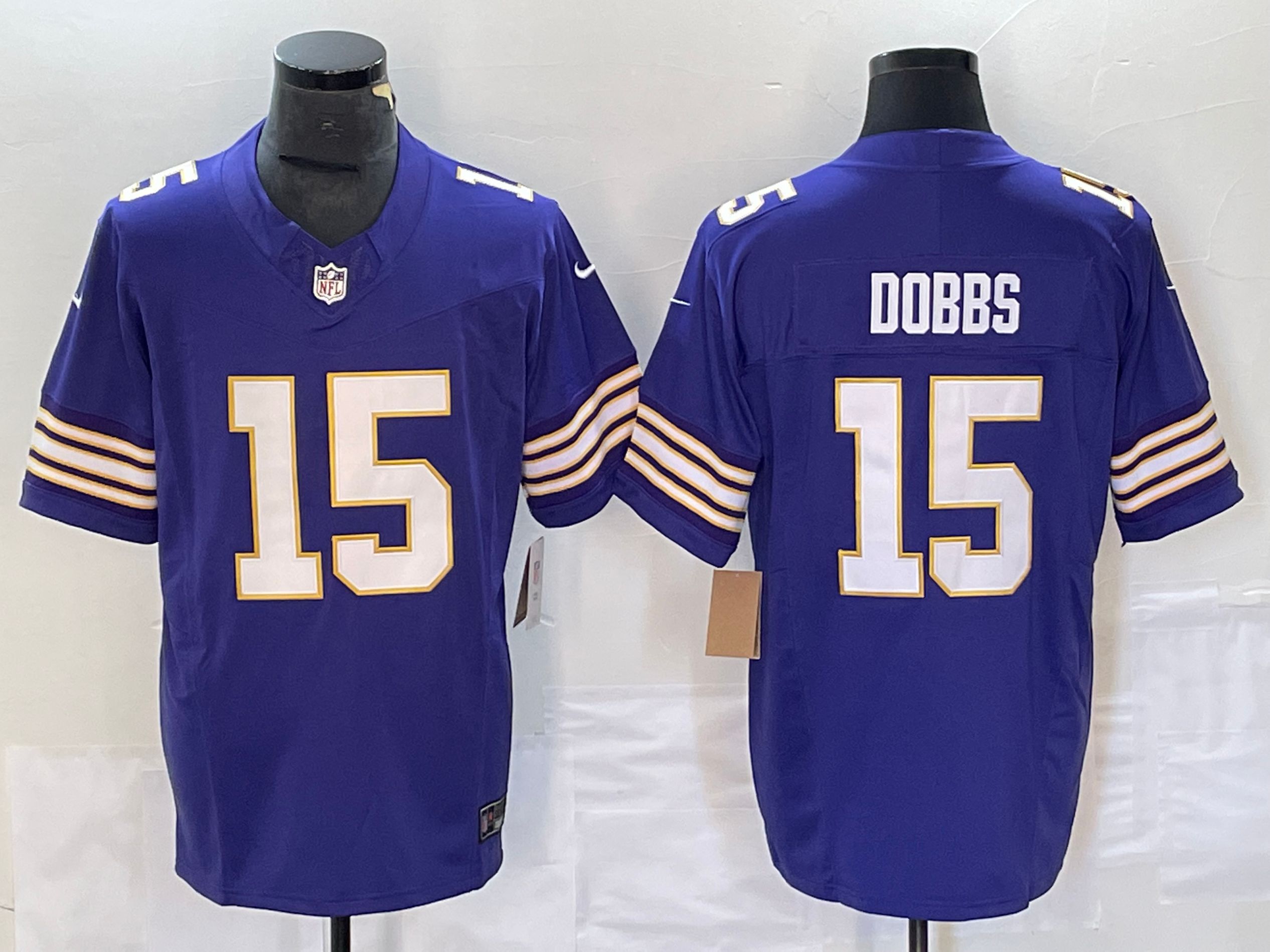 Men Minnesota Vikings 15 Dobbs Purple 2023 Nike Vapor F.U.S.E. Limited NFL Jersey